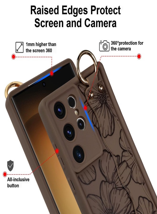 OOK Compatible with Samsung Galaxy S23 Ultra Case with Wrist Strap, Aesthetic Brown Flower Floral TPU Shockproof Protection Slim Cover with Camera Protection for Women Girls, for 6.8inch - Image 4