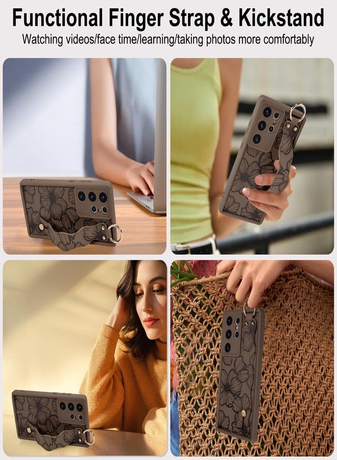 OOK Compatible with Samsung Galaxy S23 Ultra Case with Wrist Strap, Aesthetic Brown Flower Floral TPU Shockproof Protection Slim Cover with Camera Protection for Women Girls, for 6.8inch - Image 5