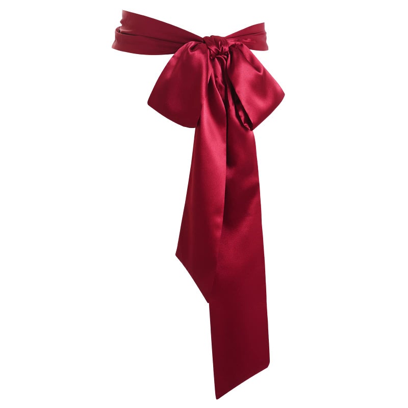 obmwang Wedding Satin Sash Belt for Special Occasion Dress Bridal Sash 4'' Wide Double Side, Wine Red - Image 1