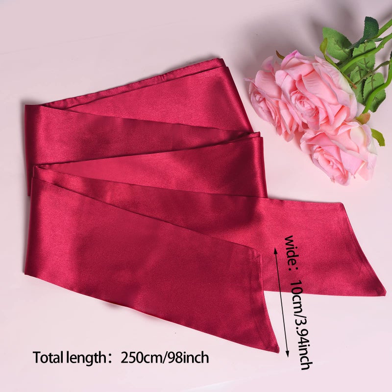 obmwang Wedding Satin Sash Belt for Special Occasion Dress Bridal Sash 4'' Wide Double Side, Wine Red - Image 2