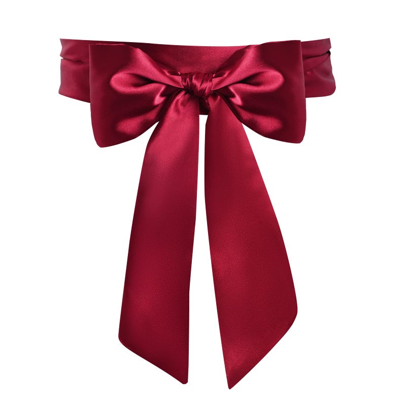 obmwang Wedding Satin Sash Belt for Special Occasion Dress Bridal Sash 4'' Wide Double Side, Wine Red - Image 3