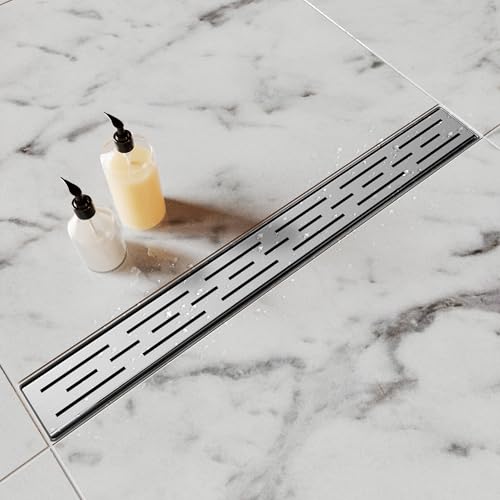 HTOH Shower Drain Stainless Steel for Bathroom: Brushed Nickel Linear Shower Drain 24 Inch with Removable Brick Pattern Grate - Adjustable Rectangular Shower Floor Drain with Hair Strainer - Image 2