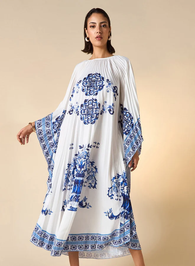2Xtremz 2Xtremz Floral Print Midi Kaftan Dress with 3/4 Sleeves