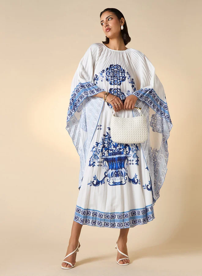 2Xtremz 2Xtremz Floral Print Midi Kaftan Dress with 3/4 Sleeves