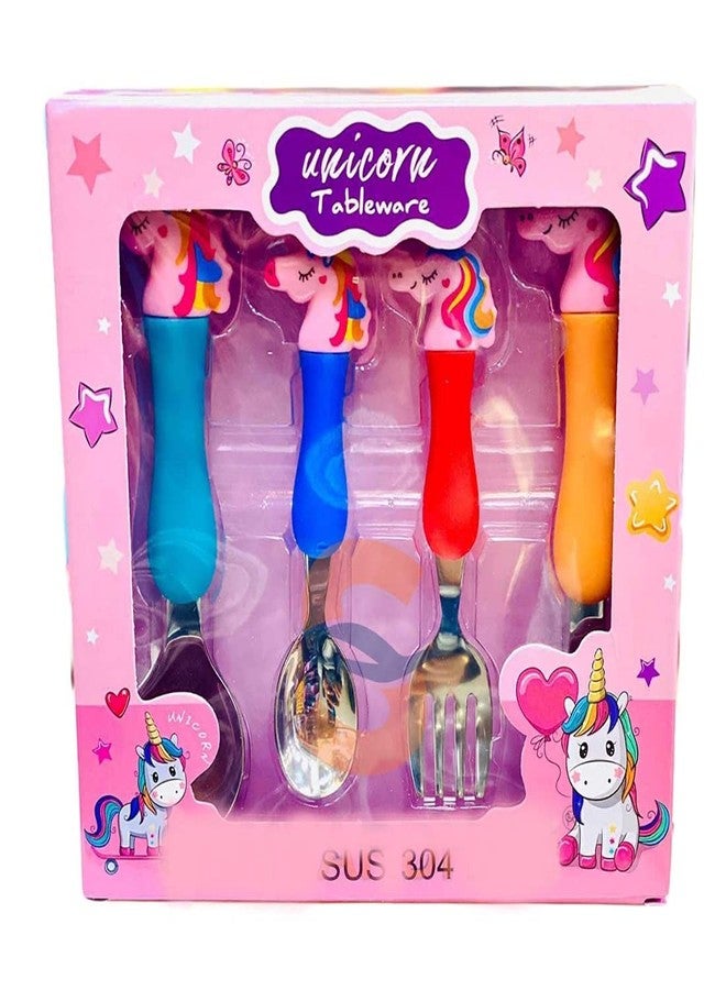 PANCIKAA Unicorn Tableware Set of Feeding Fork and Spoon for Kids (Multicolour, Pack of 2) - Image 1