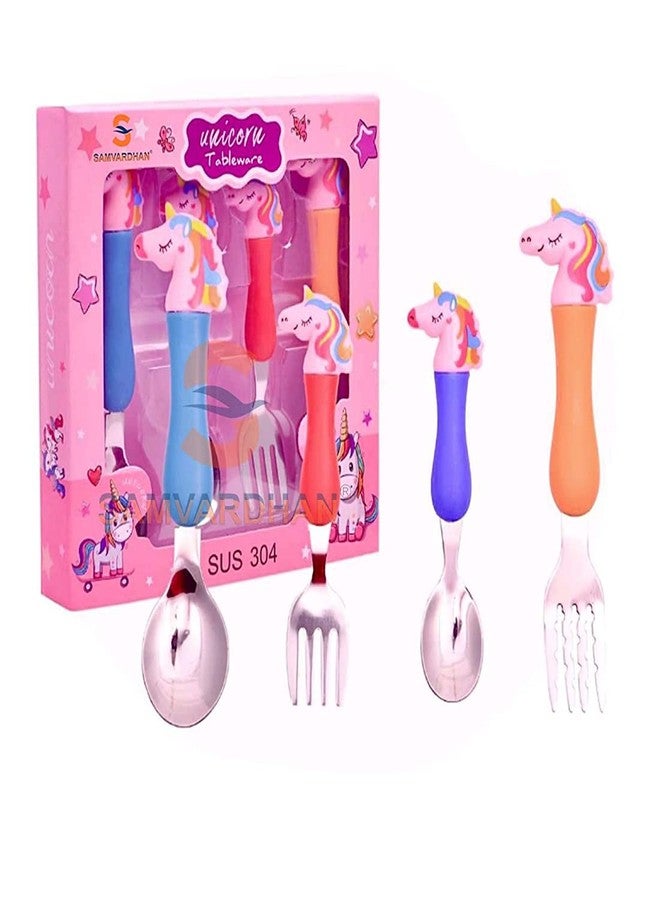 PANCIKAA Unicorn Tableware Set of Feeding Fork and Spoon for Kids (Multicolour, Pack of 2) - Image 4