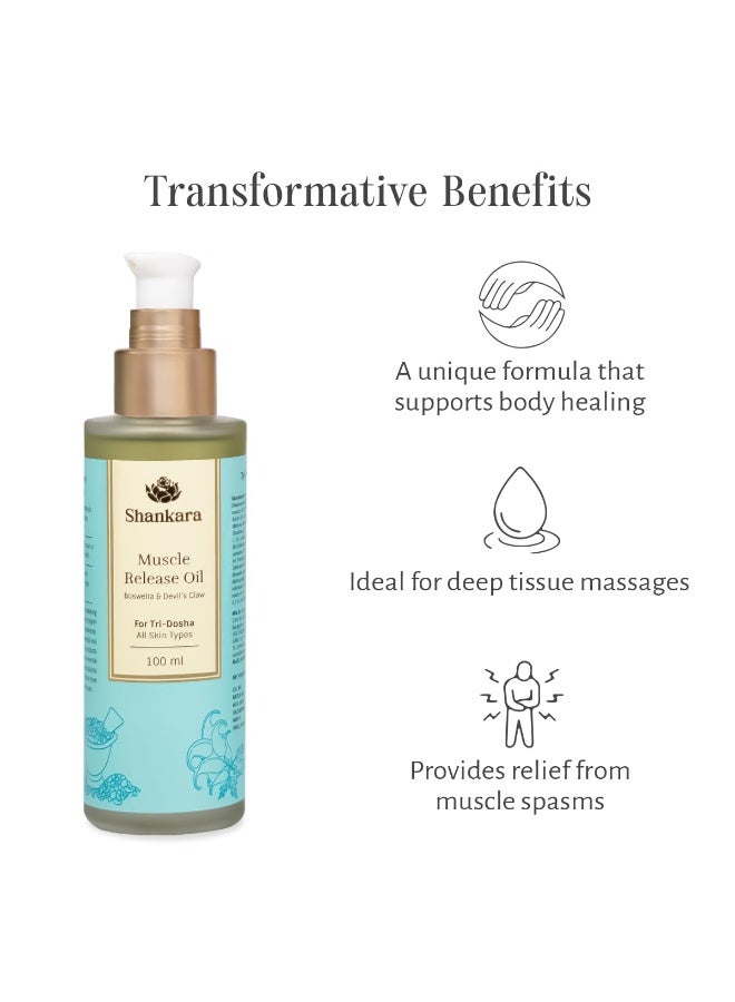 Shankara Muscle Release Oil enriched with Frankincense, Plai & Helichrysum | Ayurvedic Pain Relief & Stress Relief Oil | Anti-Inflammatory & Nourishing Formula | Pure Essential Oil for deep massage | For Men & Women All Skin Types-100ml - Image 3