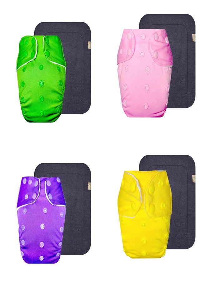 Dumbledo Premium Cloth Diaper with Gray Insert (Pack of 4) | Dry Feel and Comfortable | 6-Layer Absorbent Pad | Adjustable Snaps | Trusted by Moms | 3 Months - 3 Years | Unisex Baby