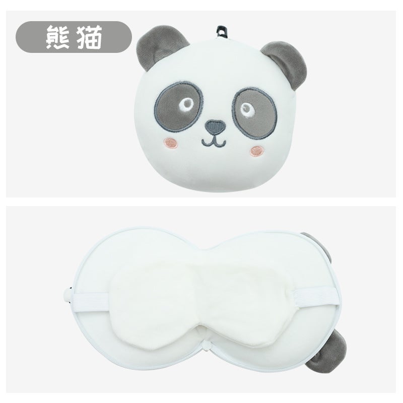 Cartoon Animal Multi-purpose Pillow Cute Multi-function Travel Pillow Leisure House Dual-purpose Two-in-one Eye Mask Portable Pillow Panda 
