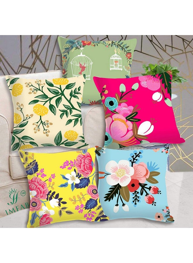 IM FAB Floral Digital Printed Decorative 200TC Canvas Cotton Cushion Covers (Multicolour, 24X24 Inches or 60X60 cms) - Set of 5 Pcs - Image 1