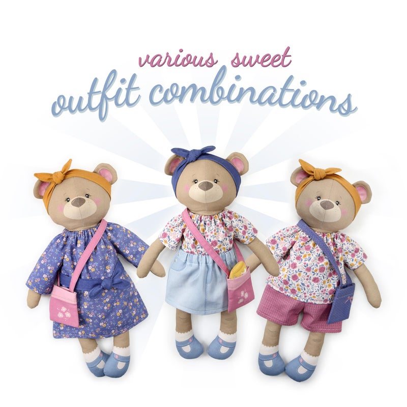 kullaloo - Sewing Kit for Kids & Beginners - Cut & Sew Fabric Panel â€“ Sewing Patterns Pre-Printed on The Fabric - DIY Rag Doll Kit with Clothes - Betsy Bear Sewing Project - Incl. Video Instructions - Image 3