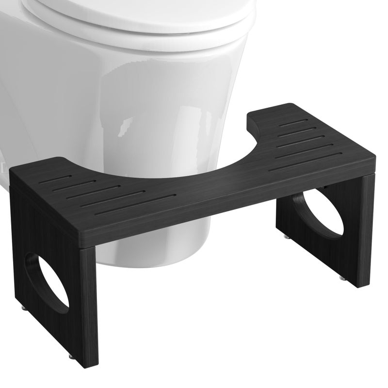 ROMGUAR CRAFT 7 Inch Bamboo Toilet Stool, Foldable Poop Stool, Bathroom Step Stool Squat (Black) - Image 1