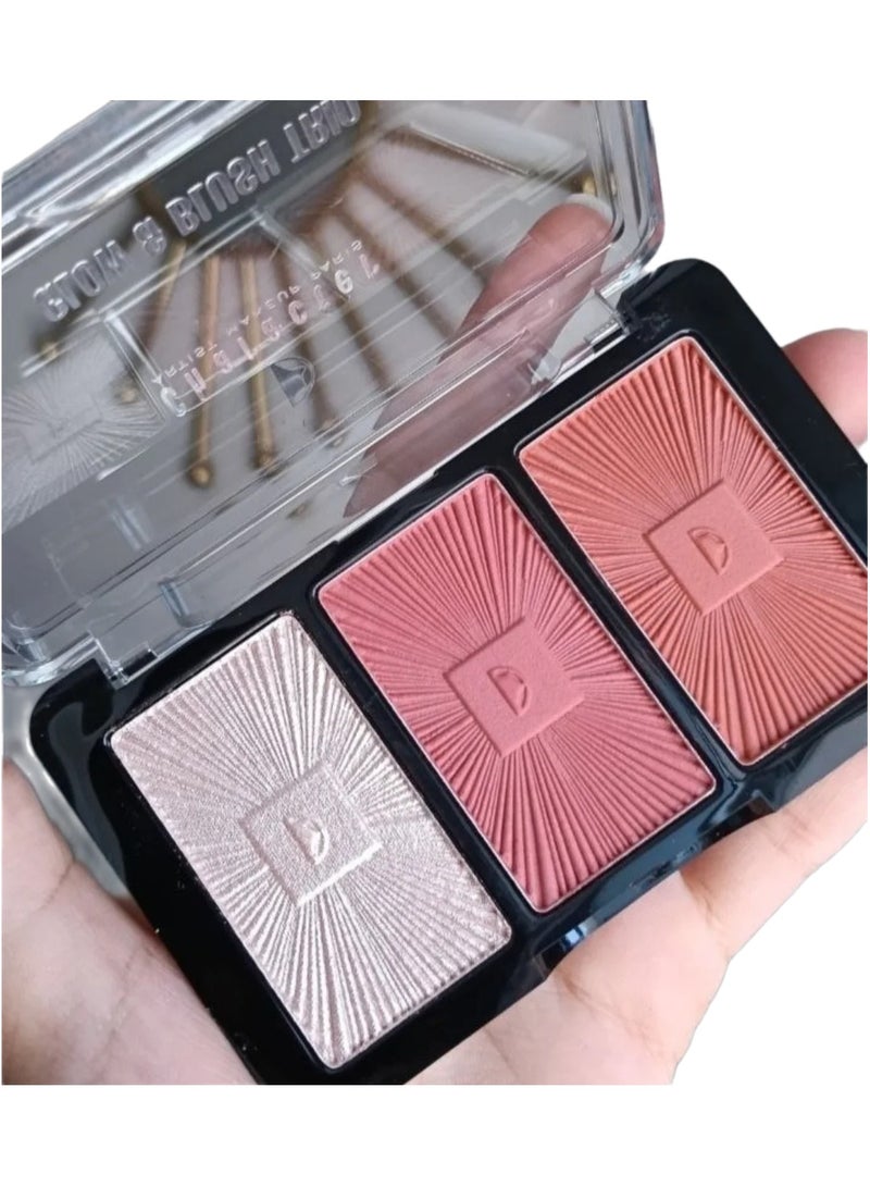 Character Glow & Blush Trio Highlighter And Blush Palette Travel Friendly (CGT001) - Image 2