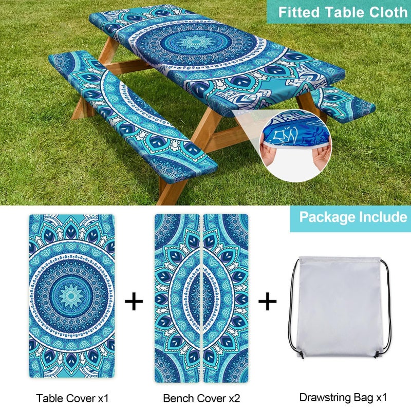 Play Tailor Picnic Table Cover with Bench Covers Camping Essentials Waterproof Windproof Camping Tablecloth with Drawstring Bag, Fitted Rectangle Tables and Seats, 72in, Air Superiority Blue - Image 4