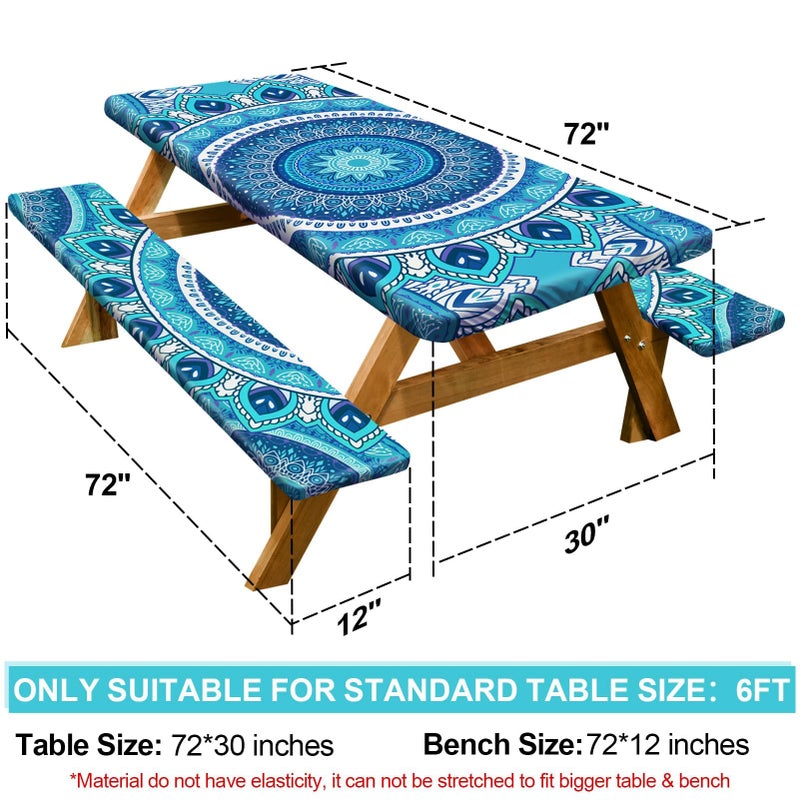 Play Tailor Picnic Table Cover with Bench Covers Camping Essentials Waterproof Windproof Camping Tablecloth with Drawstring Bag, Fitted Rectangle Tables and Seats, 72in, Air Superiority Blue - Image 2