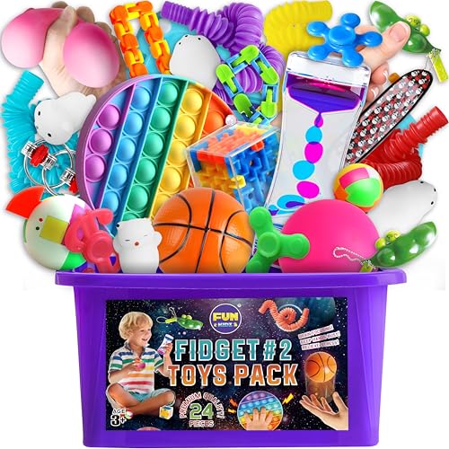 FUN KIDZ صندوق ألعاب فidget للأولاد والبنات 412 FunKidz ألعاب فidget للأطفال 57 هدايا عيد ميلاد حسية غامضة للأوتيزم في صندوق كنز محمول قابل لإعادة الاستخدام هدايا حفلات رائعة - Image 1