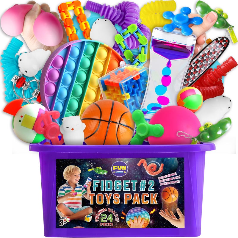 FUN KIDZ صندوق ألعاب فidget للأولاد والبنات 412 FunKidz ألعاب فidget للأطفال 57 هدايا عيد ميلاد حسية غامضة للأوتيزم في صندوق كنز محمول قابل لإعادة الاستخدام هدايا حفلات رائعة - Image 3