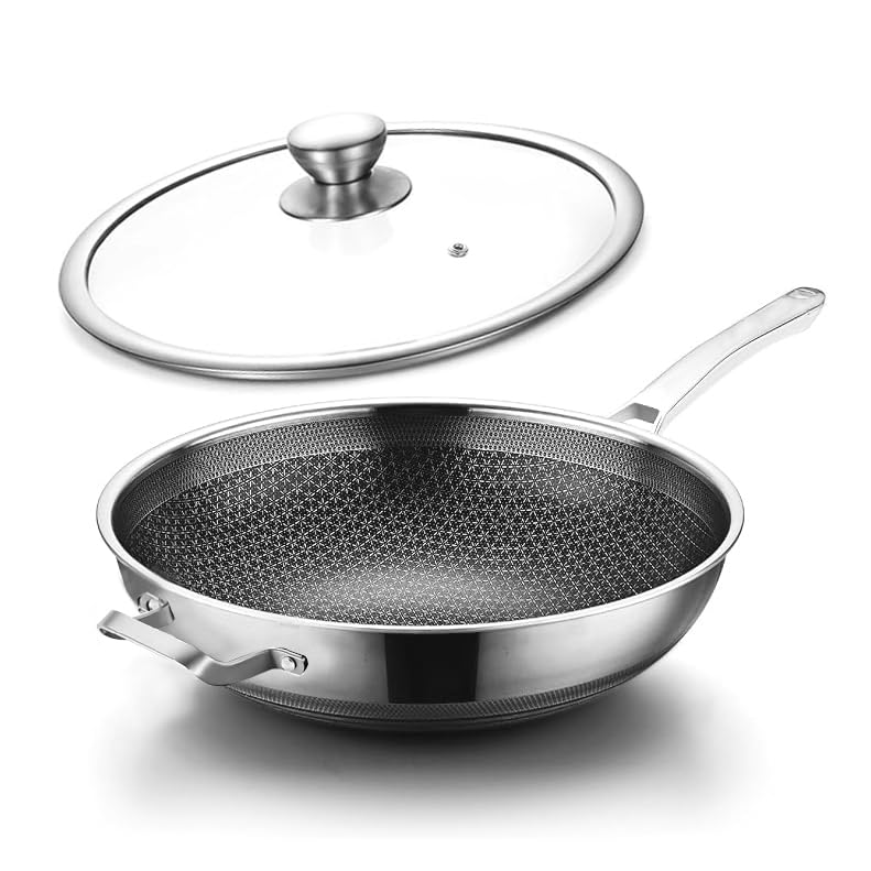 Toutrop Wok PanHybrid Nonstick 14 Inch Wok with LidInduction Non Stick Stainless Steel Large Deep WoksStirFry PansStayCool Handle SkilletsPFOA Free Cookware