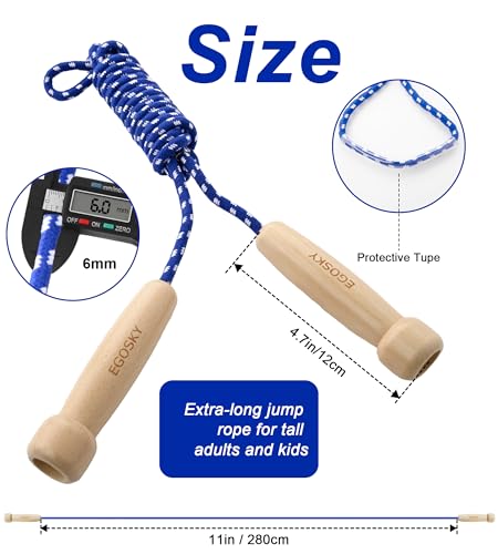 EGOSKY Jump Rope for Women Men Kids, EGOSKY Adjustable Wooden Handle Skipping Rope for Adult Boys Girls Fitness Exercise Outdoor Activity (Blue) - Image 3