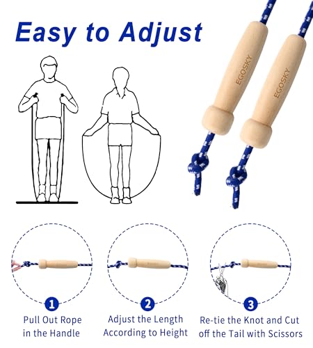 EGOSKY Jump Rope for Women Men Kids, EGOSKY Adjustable Wooden Handle Skipping Rope for Adult Boys Girls Fitness Exercise Outdoor Activity (Blue) - Image 5