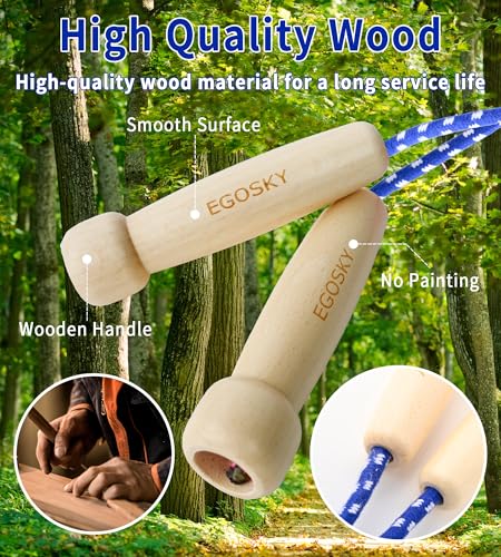 EGOSKY Jump Rope for Women Men Kids, EGOSKY Adjustable Wooden Handle Skipping Rope for Adult Boys Girls Fitness Exercise Outdoor Activity (Blue) - Image 2