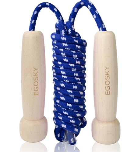 EGOSKY Jump Rope for Women Men Kids, EGOSKY Adjustable Wooden Handle Skipping Rope for Adult Boys Girls Fitness Exercise Outdoor Activity (Blue) - Image 1