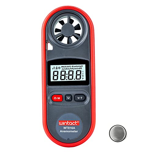Wintact Handheld Anemometer, Digital Wind Speed Meter Gauge, Air Flow Velocity Tester with Measuring Wind Temperature 14℉ to 113℉ for HVAC Duct Outdoor Kite Boat Sailing Surfing (WT816A) - Image 1