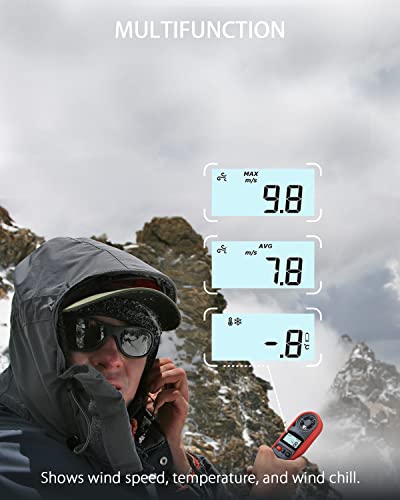 Wintact Handheld Anemometer, Digital Wind Speed Meter Gauge, Air Flow Velocity Tester with Measuring Wind Temperature 14℉ to 113℉ for HVAC Duct Outdoor Kite Boat Sailing Surfing (WT816A) - Image 4