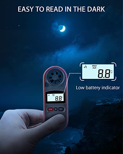 Wintact Handheld Anemometer, Digital Wind Speed Meter Gauge, Air Flow Velocity Tester with Measuring Wind Temperature 14℉ to 113℉ for HVAC Duct Outdoor Kite Boat Sailing Surfing (WT816A) - Image 5