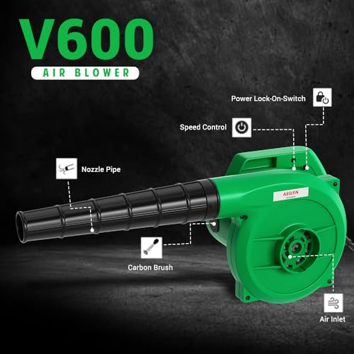 AEGON V600 Professional Air Blower 600W with Flow Control, 100% Copper Motor, 16000 RPM, Powerful 4.5 m³/min Airflow – for Car, Home, Garden & PC Cleaning – Green - Image 3