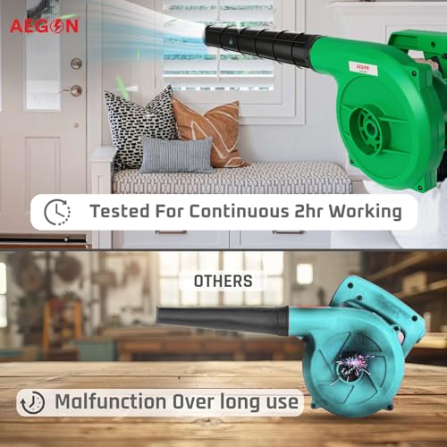 AEGON V600 Professional Air Blower 600W with Flow Control, 100% Copper Motor, 16000 RPM, Powerful 4.5 m³/min Airflow – for Car, Home, Garden & PC Cleaning – Green - Image 4