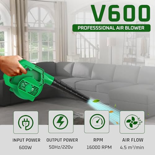 AEGON V600 Professional Air Blower 600W with Flow Control, 100% Copper Motor, 16000 RPM, Powerful 4.5 m³/min Airflow – for Car, Home, Garden & PC Cleaning – Green - Image 5