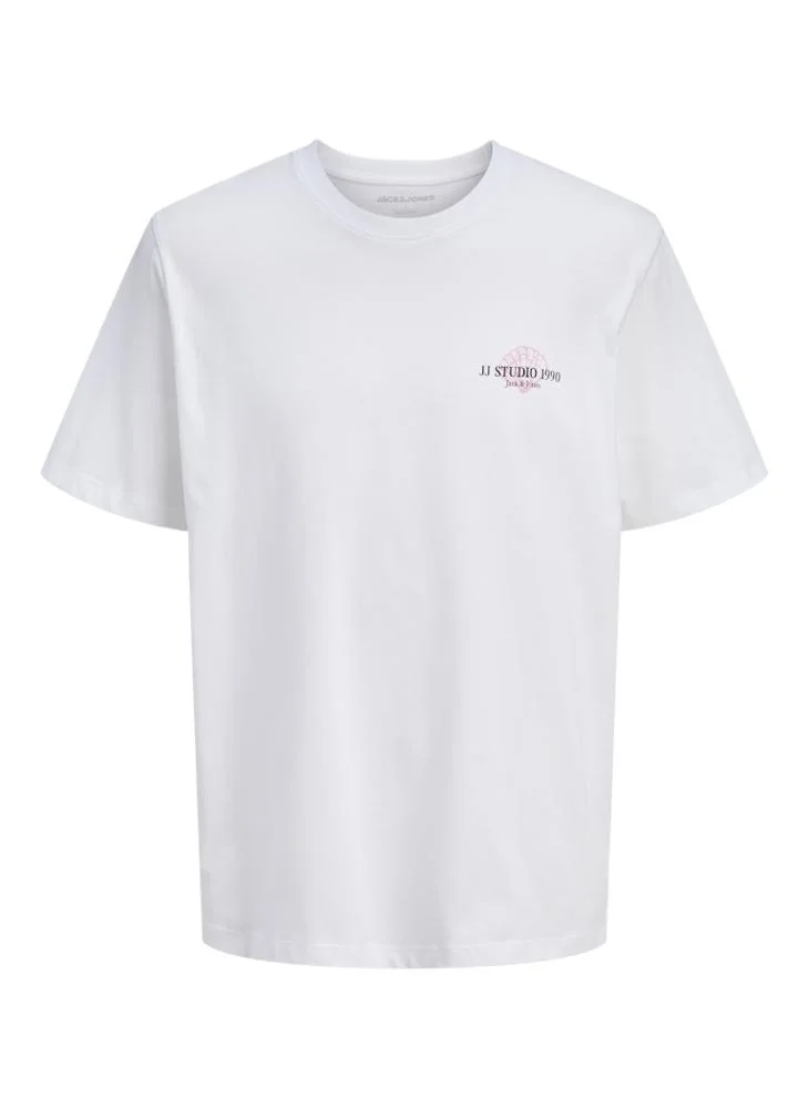 JACK & JONES Bright White Crew Neck LooseFit T-Shirt for Men | Best Price UAE