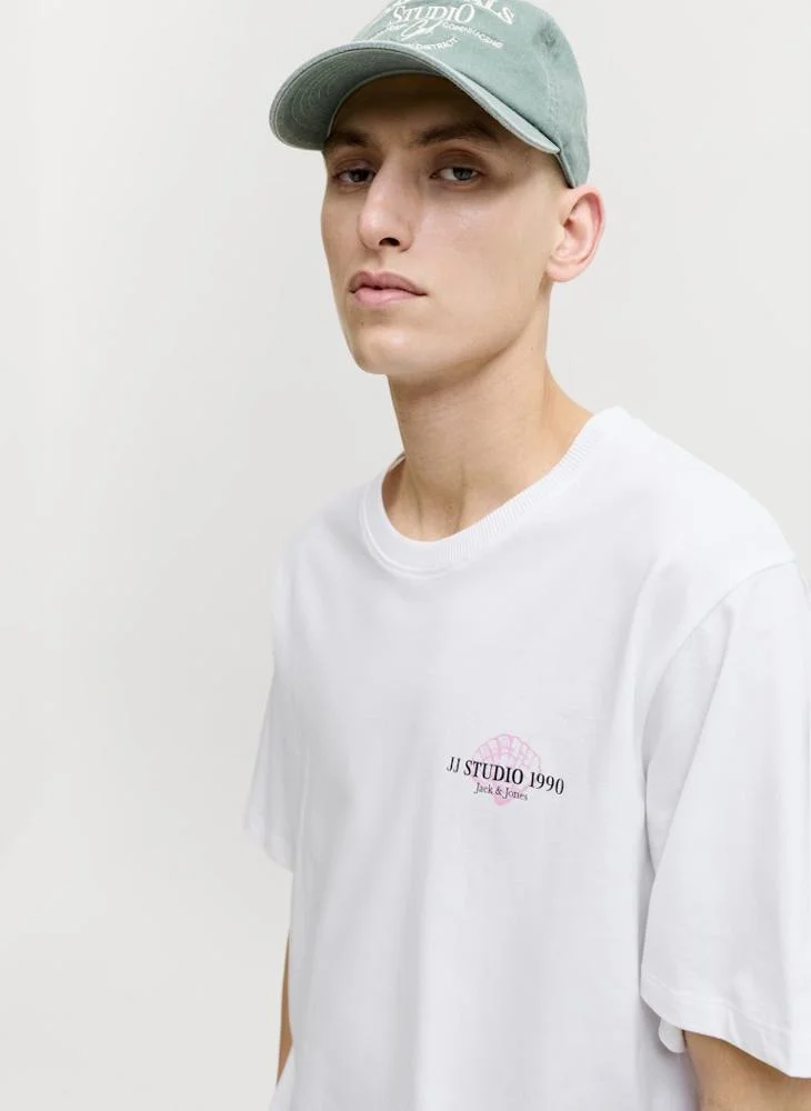 JACK & JONES Bright White Crew Neck LooseFit T-Shirt for Men | Best Price UAE