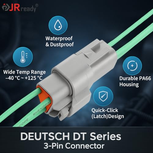 JRready ST6327-301 Deutsch 3 Pin DT Connector Kit, Size 16 Stamped Contacts 14-18AWG, Seal Plug, 3 Pin Way Gray Waterproof Automotive Electrical Wire Connector 10 Set. - Image 3