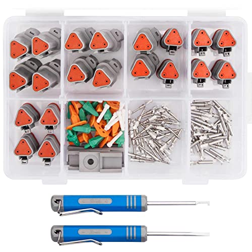 JRready ST6327-301 Deutsch 3 Pin DT Connector Kit, Size 16 Stamped Contacts 14-18AWG, Seal Plug, 3 Pin Way Gray Waterproof Automotive Electrical Wire Connector 10 Set. - Image 1