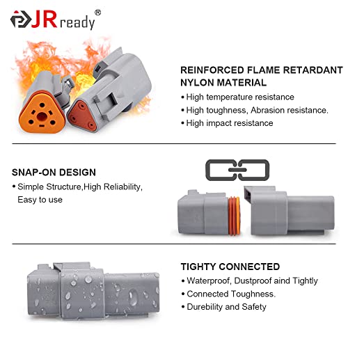 JRready ST6327-301 Deutsch 3 Pin DT Connector Kit, Size 16 Stamped Contacts 14-18AWG, Seal Plug, 3 Pin Way Gray Waterproof Automotive Electrical Wire Connector 10 Set. - Image 4