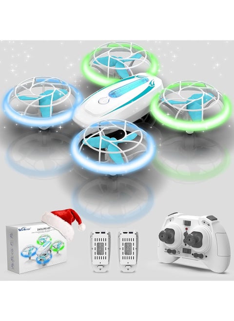 ‏Mini drone for kids, remote control helicopter with blue and green lights and 360 degree rotation, remote control drone with altitude stabilization and controller tracking mode