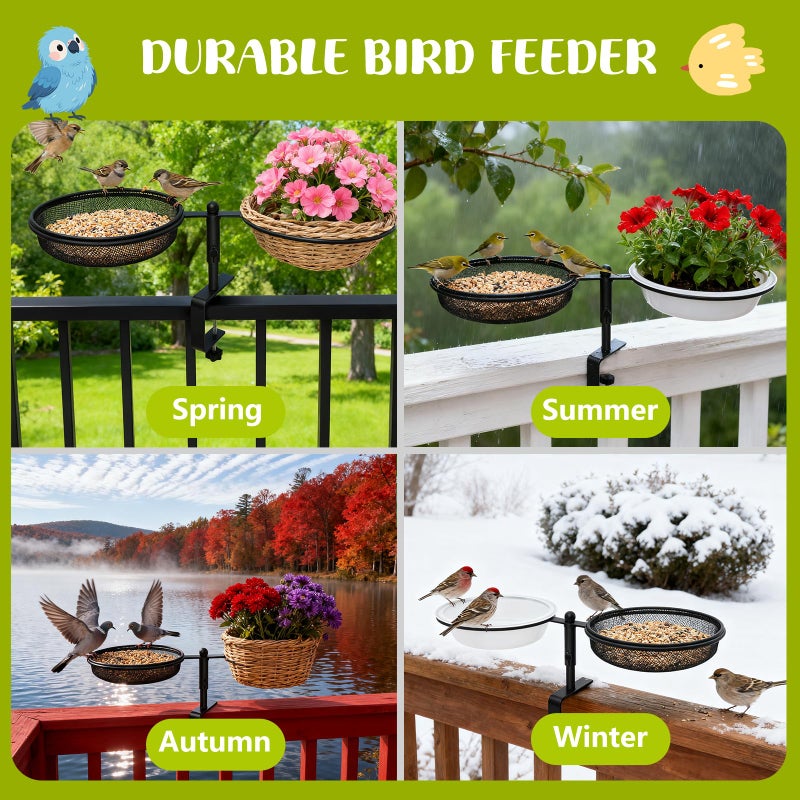 KEUYE Bird Feeder for Apartment Balcony,Balcony Bird Feeder with Food Tray and Water Bowl,Detachable and Adjustable Heavy Duty Sturdy Steel,Rounded - Image 3