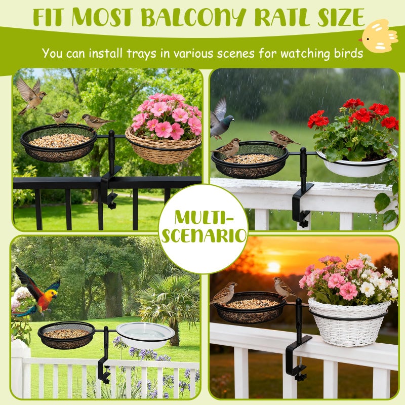 KEUYE Bird Feeder for Apartment Balcony,Balcony Bird Feeder with Food Tray and Water Bowl,Detachable and Adjustable Heavy Duty Sturdy Steel,Rounded - Image 4