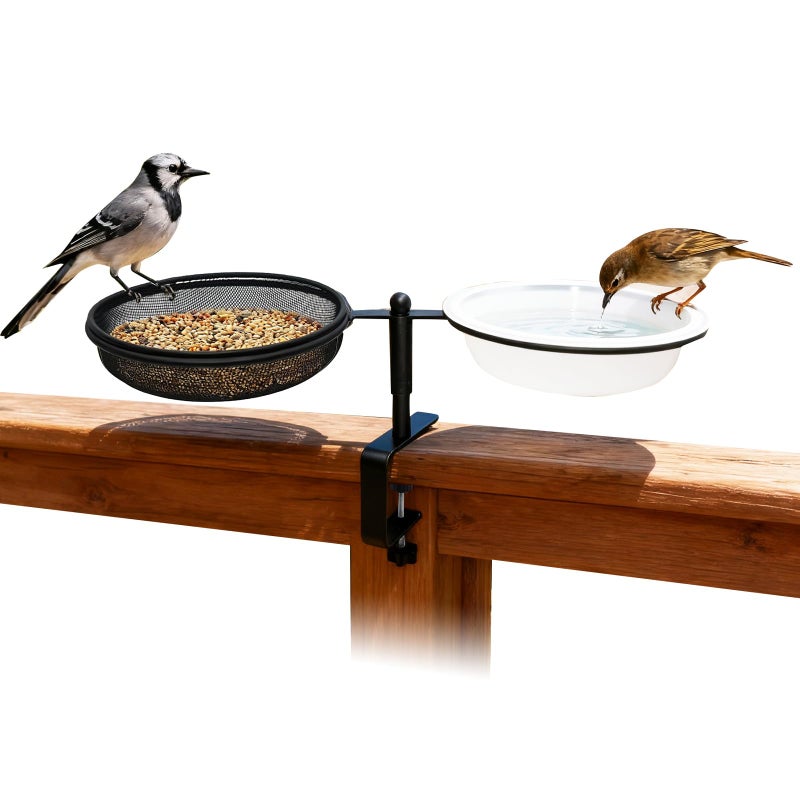 KEUYE Bird Feeder for Apartment Balcony,Balcony Bird Feeder with Food Tray and Water Bowl,Detachable and Adjustable Heavy Duty Sturdy Steel,Rounded - Image 1