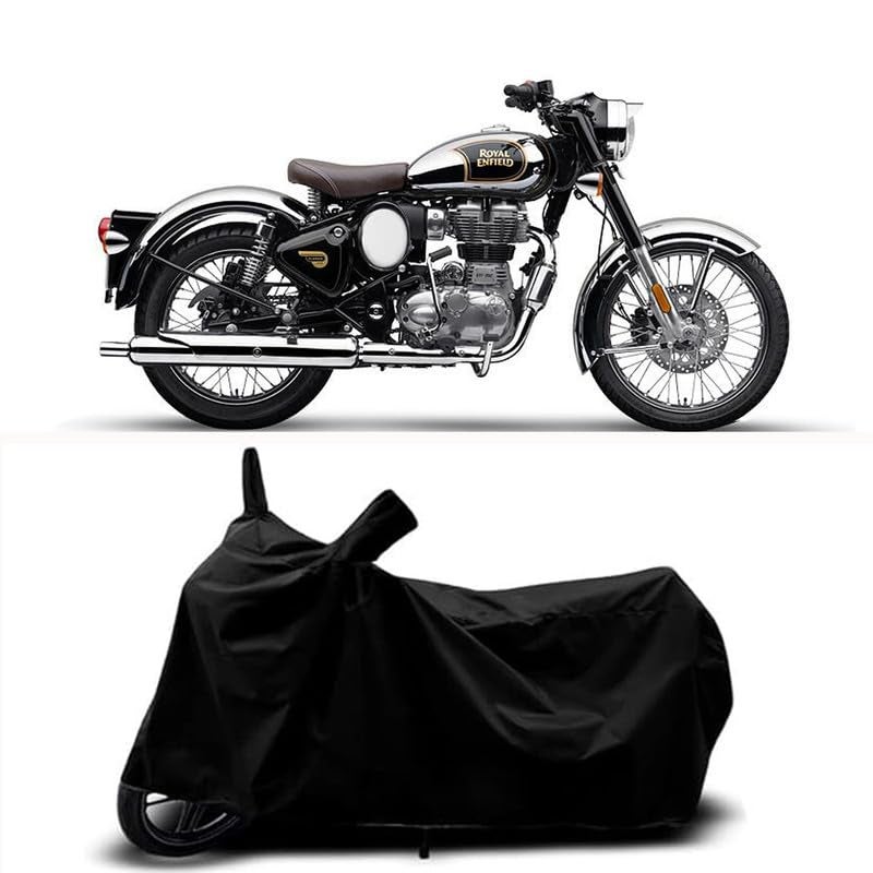 RABABLI Bike Body Cover Compatible with Royal Enfie Classic 350 Chrome with All Variants Scratch-Proof, Buckle Belt – Rain, UV & Dust Resistant Windproof & All-Weather Shield (Black Color) - Image 1