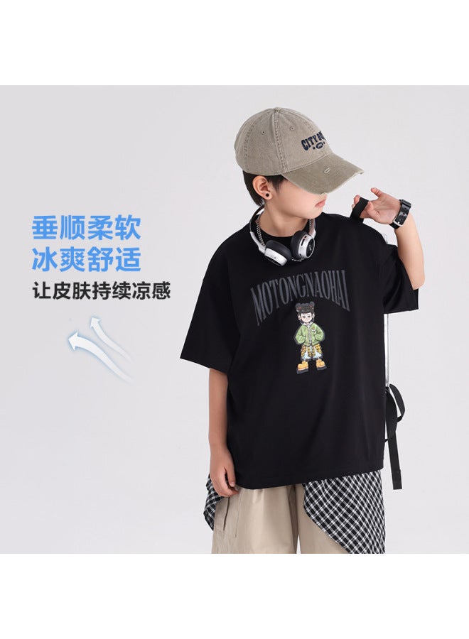 Boys' Summer Clothing Chinese Style Cartoon Nezha Short-sleeve T-shirt  New Model Children's Boys' Summer Loose Ice-feel Top