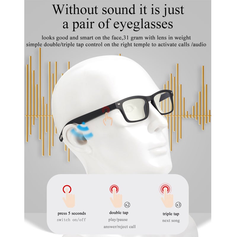 Smart Audio Glasses Wirelessly BT Music Glasses Music & Hands-Free Calling Blue Light Blocking Eyeglasses Frame with Microphone for Men Women - Image 4