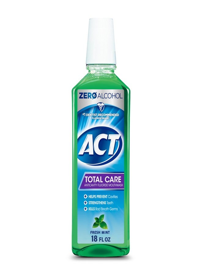 ACT Total Care Zero Alcohol Anticavity Fluoride Mouthwash 18 fl. oz. Kills Bad Breath Germs, Fresh Mint - Image 1