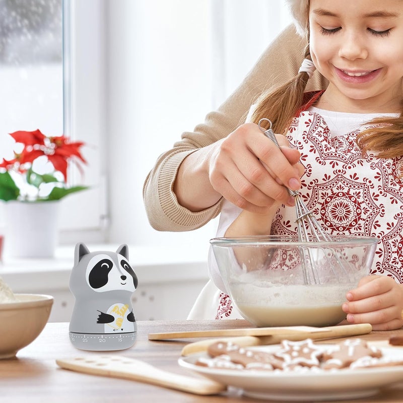 Cartoon Animal Mechanical Kitchen Timer Plastic Baking Countdown Timer Portable Time Reminder for Cooking and Household Use Raccoon Design - Image 5