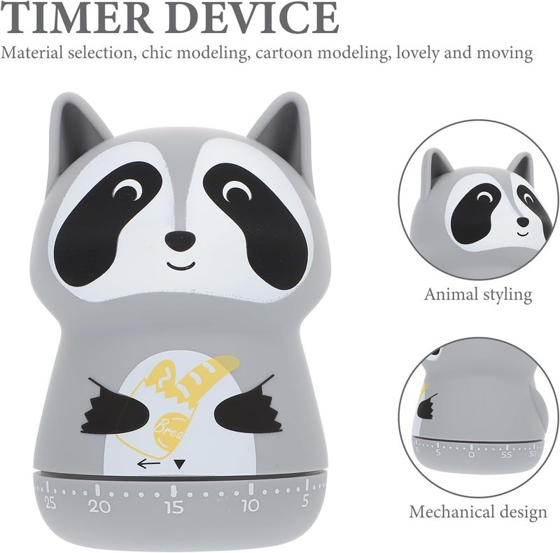 Cartoon Animal Mechanical Kitchen Timer Plastic Baking Countdown Timer Portable Time Reminder for Cooking and Household Use Raccoon Design - Image 3