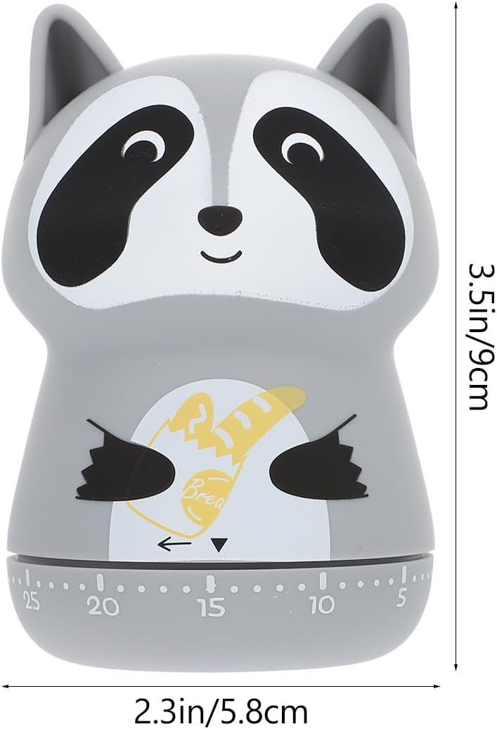 Cartoon Animal Mechanical Kitchen Timer Plastic Baking Countdown Timer Portable Time Reminder for Cooking and Household Use Raccoon Design - Image 2