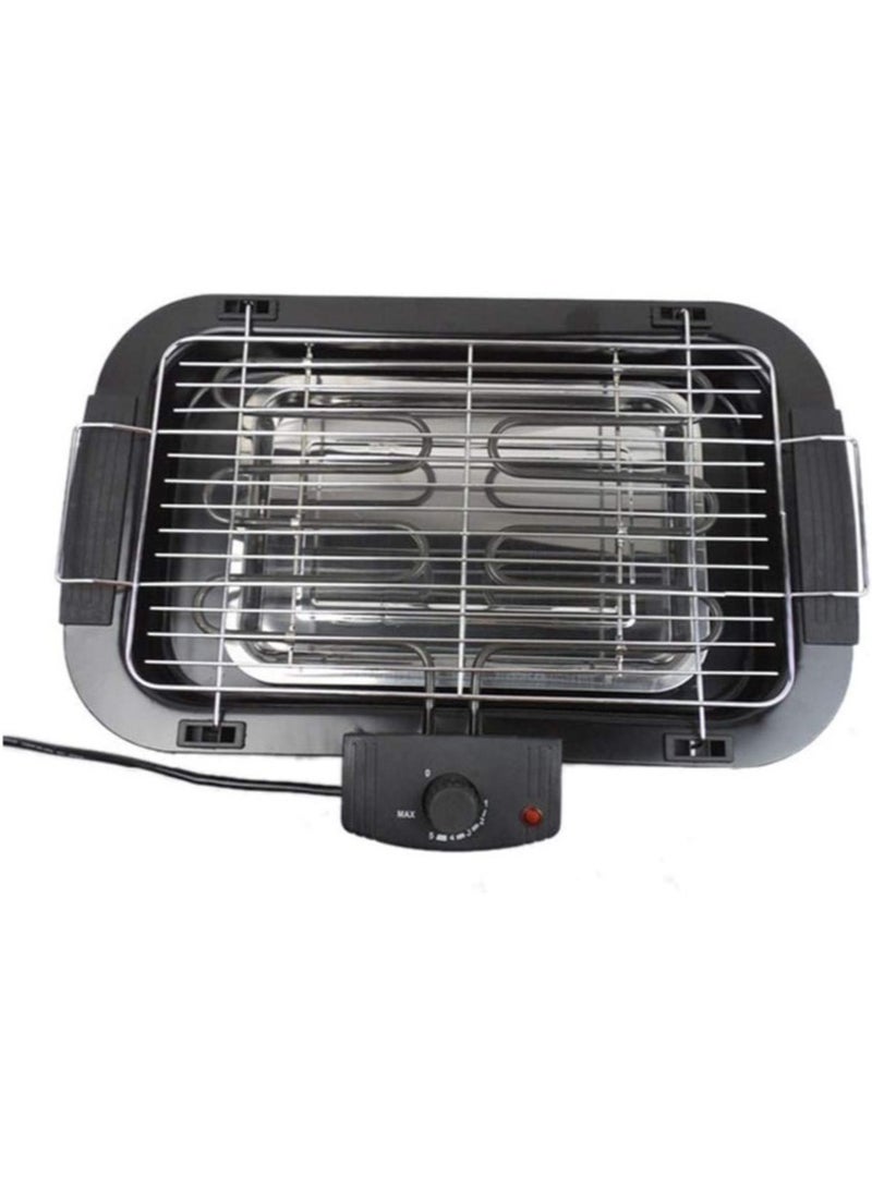 شواية كهربائية محمولة بدون دخان للاستخدام الداخلي/الخارجي، شواية طاولة، شوايات مطبخ، تحكم في درجة الحرارة قابل للتعديل، صينية تنقيط قابلة للإزالة مملوءة بالماء، 2000 واط، أسود - Image 2