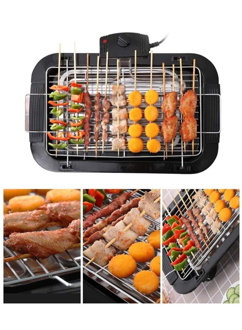 شواية كهربائية محمولة بدون دخان للاستخدام الداخلي/الخارجي، شواية طاولة، شوايات مطبخ، تحكم في درجة الحرارة قابل للتعديل، صينية تنقيط قابلة للإزالة مملوءة بالماء، 2000 واط، أسود - Image 1